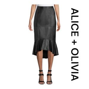 Alice + Olivia Black Lamb’s Leather  Skirt